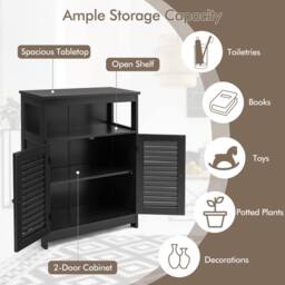 Costway Bathroom Floor Cabinet Wooden Storage Cupboard w/ Adjustable Shelf in Black - thumbnail 5