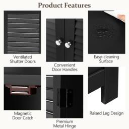 Costway Bathroom Floor Cabinet Wooden Storage Cupboard w/ Adjustable Shelf in Black - thumbnail 8