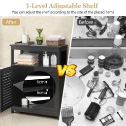 Costway Bathroom Floor Cabinet Wooden Storage Cupboard w/ Adjustable Shelf in Black - thumbnail 6