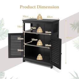 Costway Bathroom Floor Cabinet Wooden Storage Cupboard w/ Adjustable Shelf in Black - thumbnail 2
