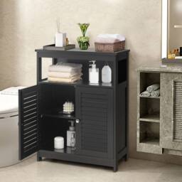 Costway Bathroom Floor Cabinet Wooden Storage Cupboard w/ Adjustable Shelf in Black - thumbnail 9