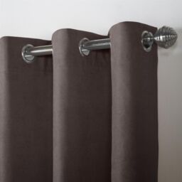 Luxury Living Velvet Chenille Eyelet Curtains Ready Made Pair in Chocolate - Size: 142 cm width x 137 cm drop - thumbnail 4