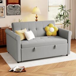 HOMCOM Convertible Pull Out Sleeper Sofa Bed Settee for Living Room, Grey - Size: 2 Seater - thumbnail 2