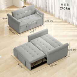 HOMCOM Convertible Pull Out Sleeper Sofa Bed Settee for Living Room, Grey - Size: 2 Seater - thumbnail 3