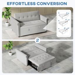 HOMCOM Convertible Pull Out Sleeper Sofa Bed Settee for Living Room, Grey - Size: 2 Seater - thumbnail 4