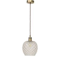 First Choice Lighting Set of 2 Baine - Clear Textured Glass Antique Brass Retro Pendants - thumbnail 2