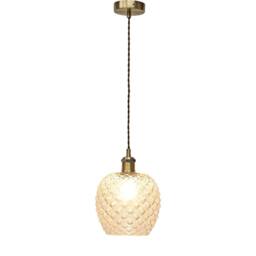 First Choice Lighting Set of 2 Baine - Clear Textured Glass Antique Brass Retro Pendants - thumbnail 3