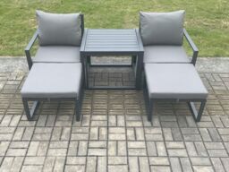 Fimous Aluminium 5 Pieces Garden Furniture Sofa Set Chair & Footstool with Table Including Cushions Dark Grey - thumbnail 1