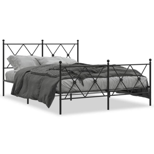 Berkfield Home Metal Bed Frame without Mattress with Footboard Black 140x190cm - Size: 140x190 cm - image 1