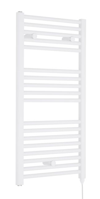 Balterley Electric Vertical Round Towel Rail & 18 Rails, 920x480mm - Gloss White - image 1