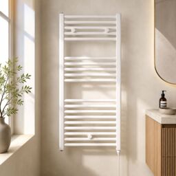 Balterley Electric Vertical Round Towel Rail & 18 Rails, 920x480mm - Gloss White - thumbnail 8