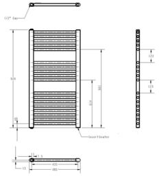 Balterley Electric Vertical Round Towel Rail & 18 Rails, 920x480mm - Gloss White - thumbnail 2