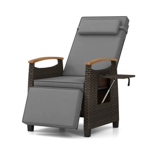 Gymax Outdoor Wicker Reclining Chair With Footrest Rattan Lounge Chair in Grey - image 1