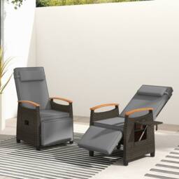 Gymax Outdoor Wicker Reclining Chair With Footrest Rattan Lounge Chair in Grey - thumbnail 9