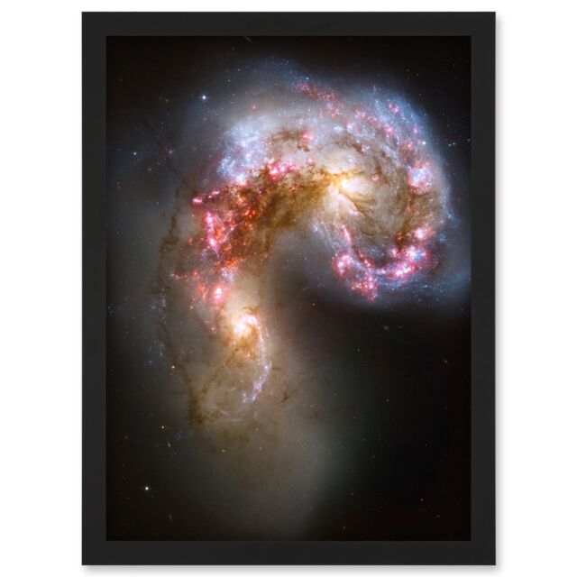 Artery8 Hubble Space Telescope Image The Antennae Galaxies NGC 4038-4039 Orange Pink Blue Spiral Pair Collision Newly Formed Super Star Clusters Art - image 1