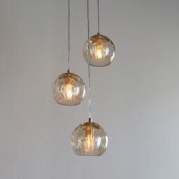 Loops Satin Brass 3 Light Ceiling Pendant Fitting & Campagne Dimpled Glass Shades in Clear - thumbnail 4