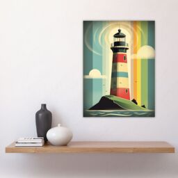 Artery8 Modern Stylised Lighthouse Flat Style Multicoloured Seascape Illustration Large Wall Art Poster Print Thick Paper 18X24 Inch - thumbnail 4