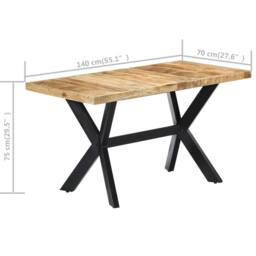 Berkfield Home Dining Table 140x70x75 cm Solid Rough Mango Wood in Brown - Size: 140 x 70 x 75 cm - thumbnail 7