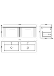 Balterley Wall Hung 2 Drawers Vanity Unit - 2 Polymarble Basin 1200mm, Satin Blue - thumbnail 8