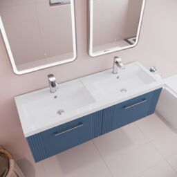 Balterley Wall Hung 2 Drawers Vanity Unit - 2 Polymarble Basin 1200mm, Satin Blue - thumbnail 3