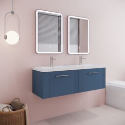 Balterley Wall Hung 2 Drawers Vanity Unit - 2 Polymarble Basin 1200mm, Satin Blue - thumbnail 4