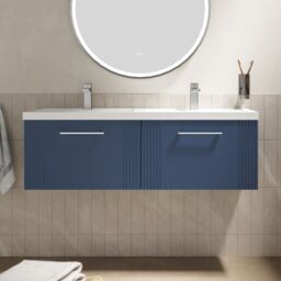 Balterley Wall Hung 2 Drawers Vanity Unit - 2 Polymarble Basin 1200mm, Satin Blue - thumbnail 2