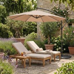 Monstershop LED Cantilever Parasol 3m With Full Fan Base - Beige - thumbnail 4