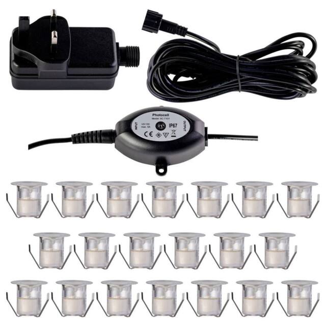 First Choice Lighting Set of 20 - 30mm IP67 Cool White LED Decking Kit with Photocell in Silver - image 1