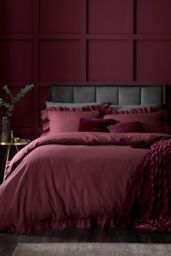 Appletree 'Cassia Frill' 100% Cotton Relaxed Look Duvet Cover Set in Red - Size: King - thumbnail 4