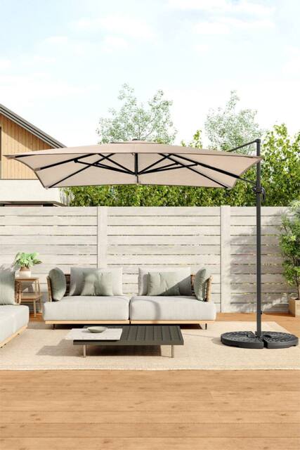 Living and Home Large Square Canopy Rotating Outdoor Cantilever Parasol with Fillable Base in Taupe - image 1
