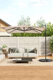 Living and Home Large Square Canopy Rotating Outdoor Cantilever Parasol with Fillable Base in Taupe - thumbnail 1