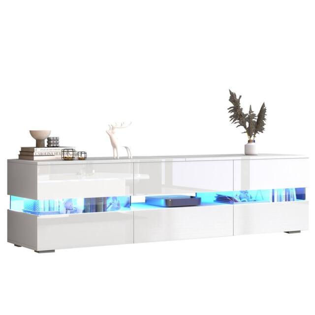 Rolipo Modern White LED TV Stand 160cm High Gloss Console - image 1