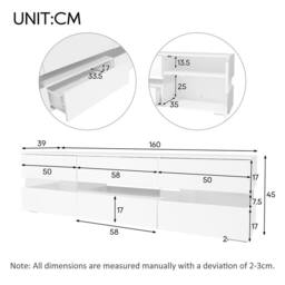 Rolipo Modern White LED TV Stand 160cm High Gloss Console - thumbnail 7