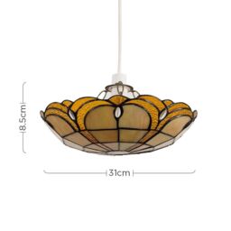 ValueLights Tiffany Pair Amber Gold Stained Glass Ceiling Lamp Shades & Bulbs - thumbnail 7