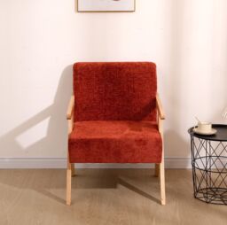Nordlys Scandinavian Lounge Armchair with Wooden Frame & Fabric in Red - thumbnail 3