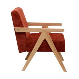 Nordlys Scandinavian Lounge Armchair with Wooden Frame & Fabric in Red - thumbnail 4