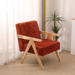 Nordlys Scandinavian Lounge Armchair with Wooden Frame & Fabric in Red - thumbnail 2