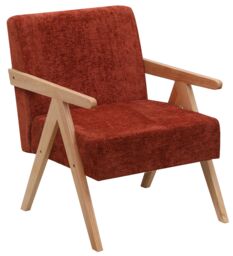 Nordlys Scandinavian Lounge Armchair with Wooden Frame & Fabric in Red