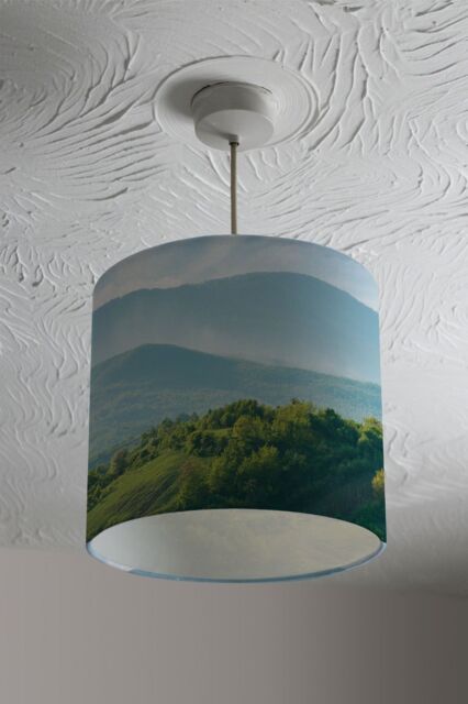Benjamin Tate Design panorama of beautiful countryside of romania ceiling lamp shade in Natural