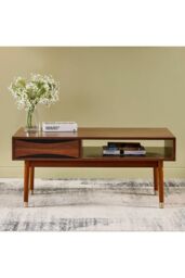 Dawson Midcentury Modern Wooden Coffee Table Living Room - thumbnail 1