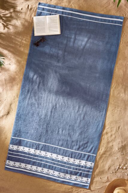 Catherine Lansfield 'Anchors' Cotton Extra Large Beach Towel in Blue - image 1