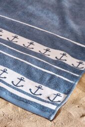 Catherine Lansfield 'Anchors' Cotton Extra Large Beach Towel in Blue - thumbnail 2