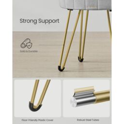 SONGMICS Round Velvet Storage Ottoman Dressing Stool 4 Metal Legs in Grey - thumbnail 4