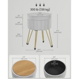SONGMICS Round Velvet Storage Ottoman Dressing Stool 4 Metal Legs in Grey - thumbnail 2