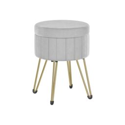SONGMICS Round Velvet Storage Ottoman Dressing Stool 4 Metal Legs in Grey - thumbnail 6