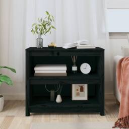 Berkfield Home Book Cabinet Black 80x35x68 cm Solid Wood Pine - Size: 80 x 35 x 68 cm - thumbnail 3