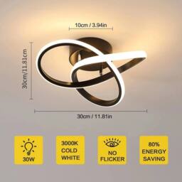 EONLION Modern LED Ceiling Light Black Chandelier Wall Light Bedroom Warm - thumbnail 2