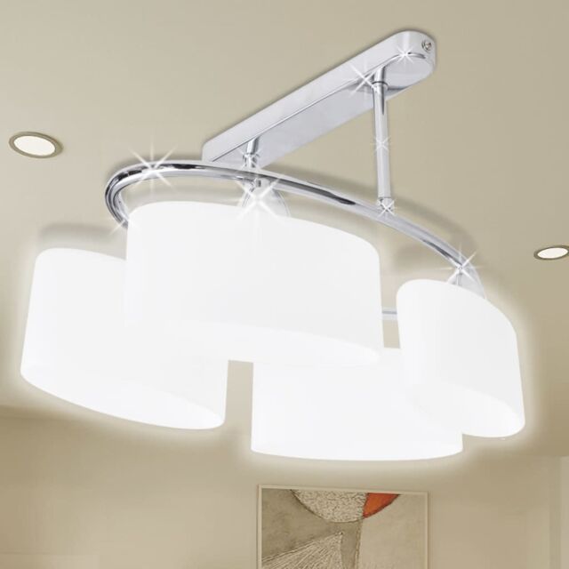 Berkfield Home Ceiling Lamp with Ellipsoid Glass Shades for 4 E14 Bulbs in White - image 1