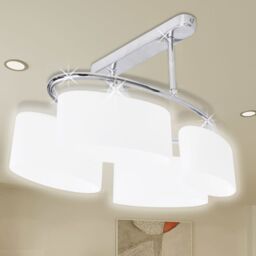 Berkfield Home Ceiling Lamp with Ellipsoid Glass Shades for 4 E14 Bulbs in White - thumbnail 1