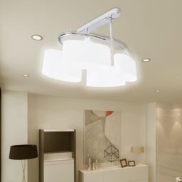 Berkfield Home Ceiling Lamp with Ellipsoid Glass Shades for 4 E14 Bulbs in White - thumbnail 5